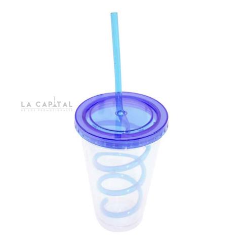 Vaso Crystal con popote espiral | Articulos Promocionales