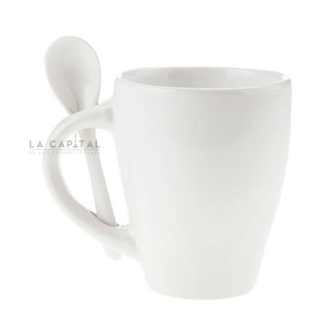 TAZA CON CUCHARA LONDON BLANCO | Articulos Promocionales