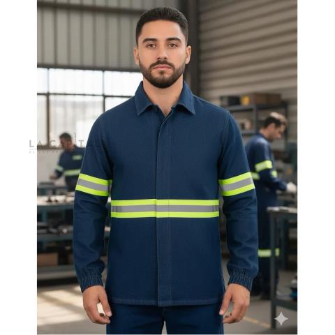 CAMISOLA ML MEZCLILLA 14 OZ CON REFLEJANTE 2" VERDE BOLSA OCULTA Y PUÑO ELASTICO. TALLAS CH,M,G,XL | Articulos Promocionales