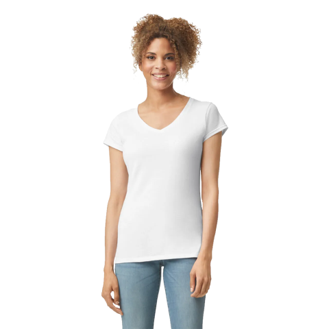 Playera Cuello V Blanca Dama Tallas S-XL | Articulos Promocionales